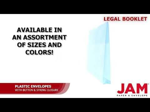 JAM PAPER Plastic Envelopes with Button & String Tie Closure - Legal Booklet - 9 3/4 x 14 1/2 - Blue - 3/Pack