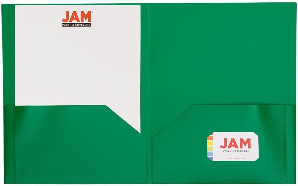 JAM PAPER Plastic 2 Pocket POP Folders - Durable School Folders - Green - Bulk 48/Pack