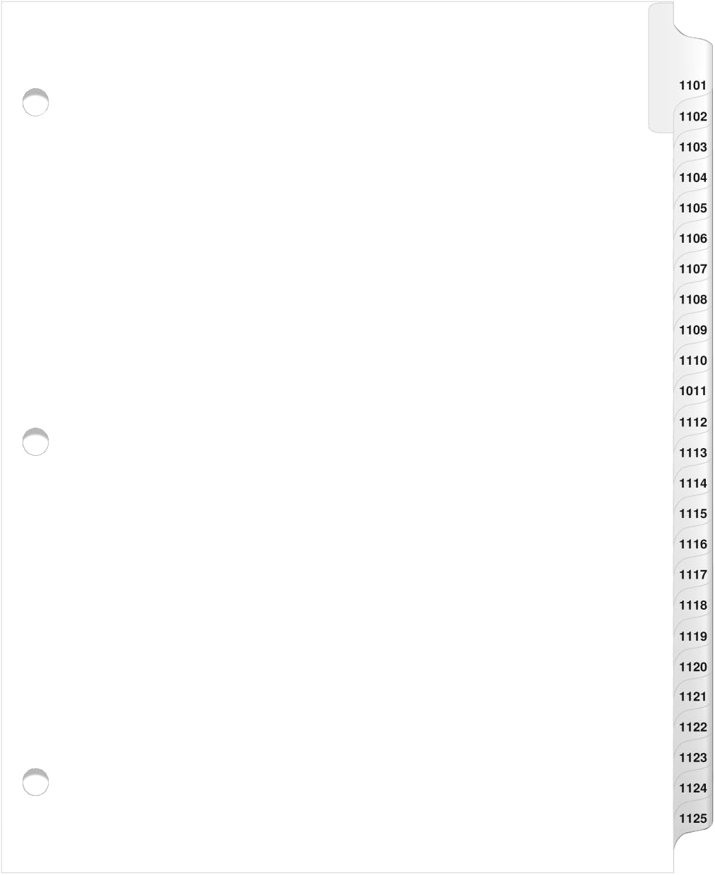 Exhibitindexesยฎ 3 Hole Punched Side Collated Exhibit Tabs - AVE Style Bold Tabs Letter Size - 1101-1125-Set