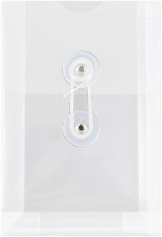 JAM PAPER Plastic Envelopes with Button & String Tie Closure - 4 1/4 x 6 1/4 - Assorted Colors - 12/Pack