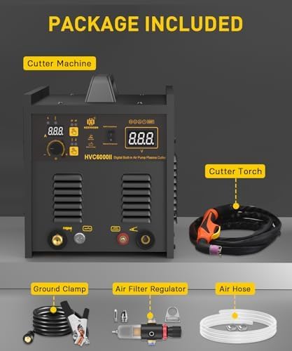 H HZXVOGEN Plasma Cutter with Built in Air Compressor, 50A Pilot Arc Plasma Cutter, 220V High Frequency Air Plasma Cutting Machine DC Inverter IGBT with 2T/4T, Capable External Compressor(HVC6000Pro)