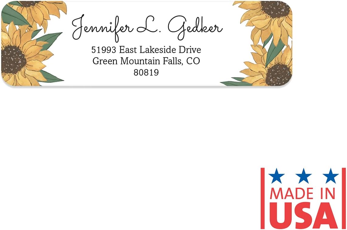 Illustrated Sunflower Rolled Address Labels/Roll of 250 Floral Garden Personalized Address Labels/Designer Return Address Stickers in Elegant Plastic Dispenser