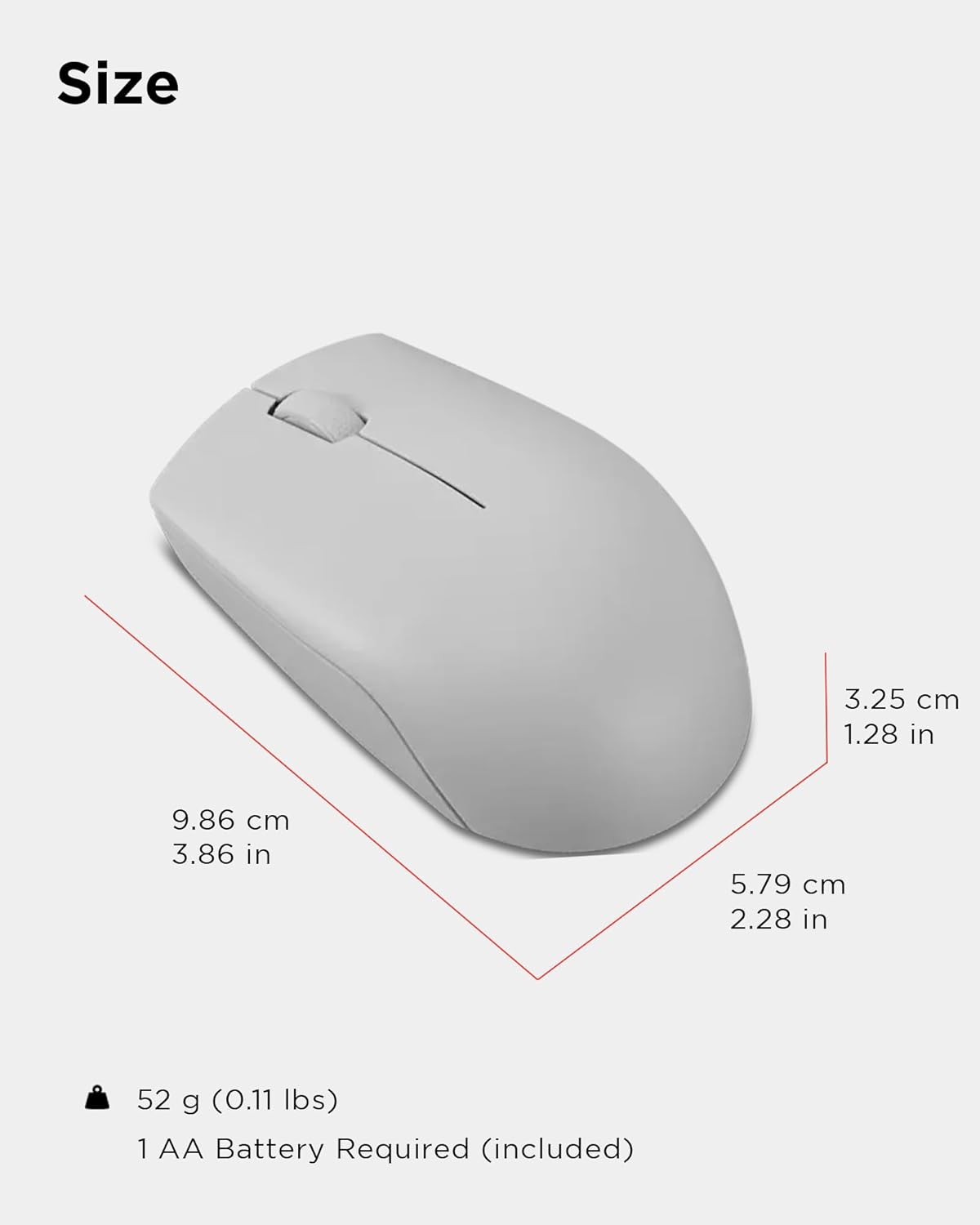 Lenovo 300 Wireless Mouse – Computer Mouse for PC, Laptop with Windows – Ambidextrous Design – 2.4 GHz Nano USB Receiver – 12 Month Battery Life