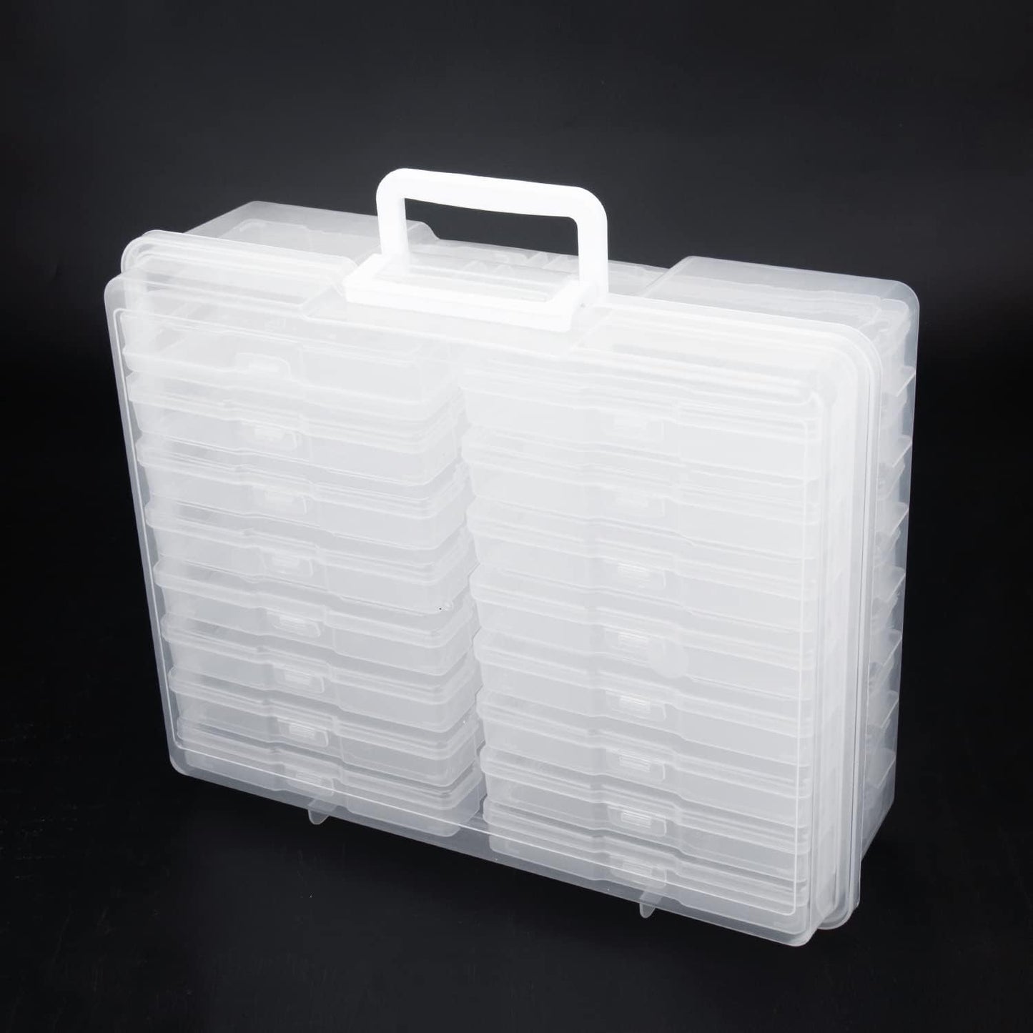 novelinks 4" x 6" Photo Organizer Box with Handle – 16 Inner Photo Storage Cases, Holds 1600 Photos, Portable Picture Keeper with Secure Snap Closures – White