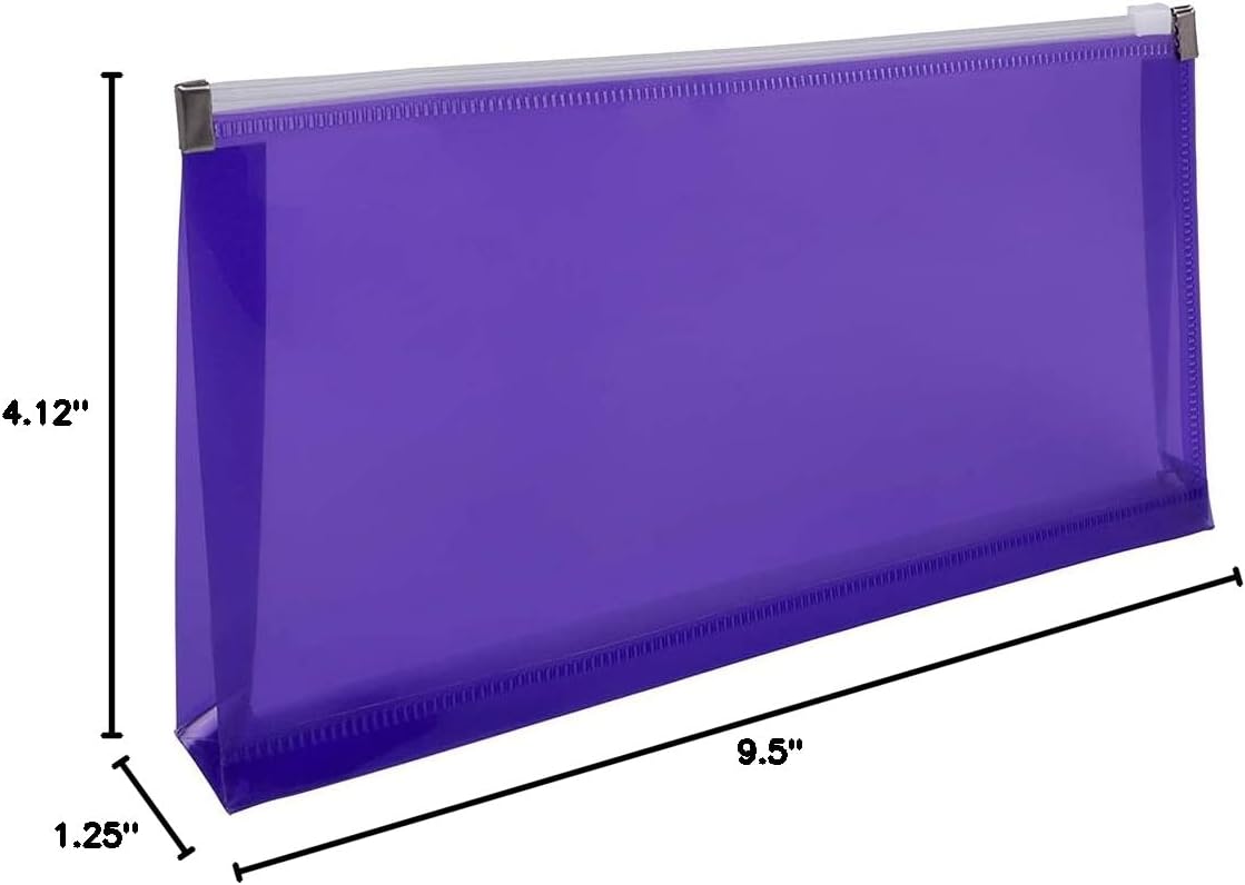 JAM PAPER Plastic Envelopes with Zip Closure - #10 Booklet Wallet - 4 1/8 x 9 1/2 - Purple - 12/Pack
