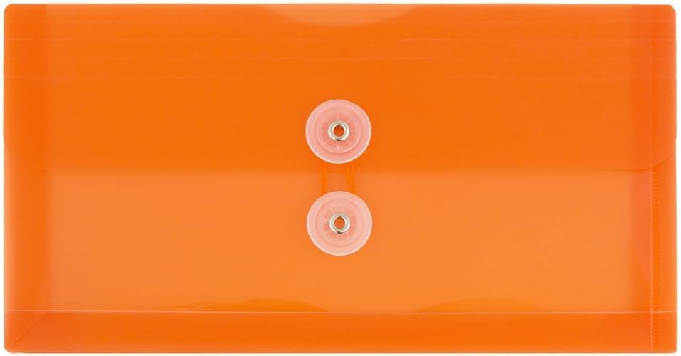 JAM PAPER Plastic Envelopes with Button & String Tie Closure - #10 Business Booklet - 5 1/4 x 10 - Assorted Colors - 12/Pack