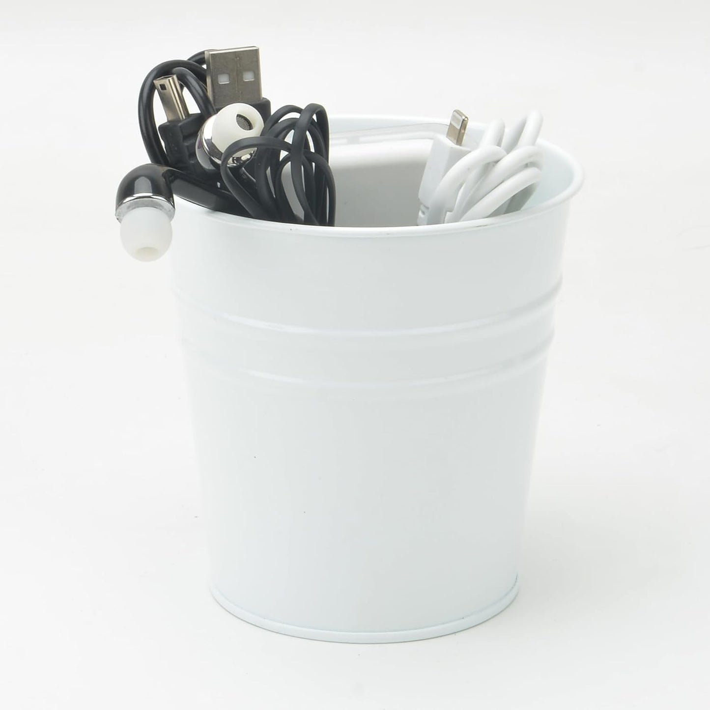 Pen Holder Cup For Desk Pencil Holder Metal Marker Pen Organizer Storage Small Tinplate Flower Pot Succulent Bucket Planters for Office Home - 2 Pack (White)