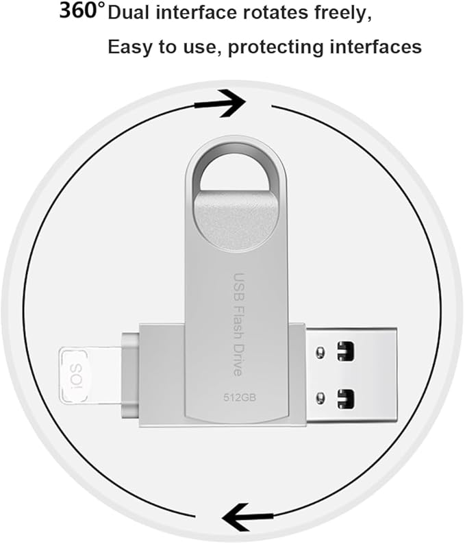 512GB Flash Drive Phone Photo Stick Thumb Drive Compatible i Phone Android USB C and PC Silver