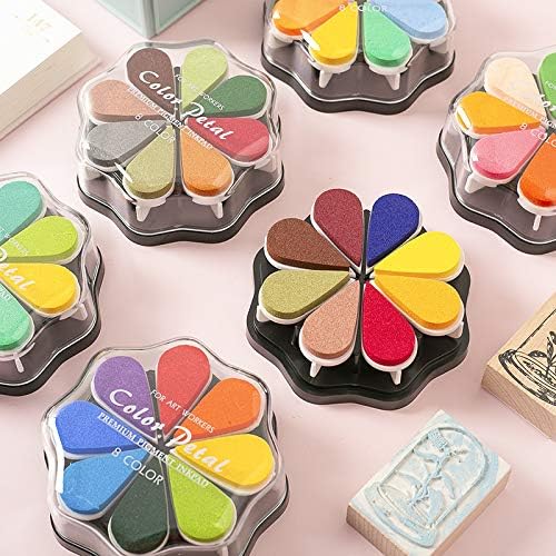 YPSelected 8 Assorted Multi Colours Waterdrop Shaped Craft Rubber Stamps Petal Ink Pads for Paper Wood Fabric (Set 1021)