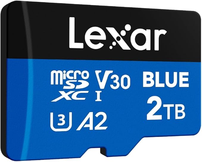 Lexar 2TB Blue Micro SD Card Up to 160MB/s, microSDXC UHS-I Memory Card with SD Adapter, C10, U3, A2, V30, Full HD, 4K UHD, High Speed TF Card