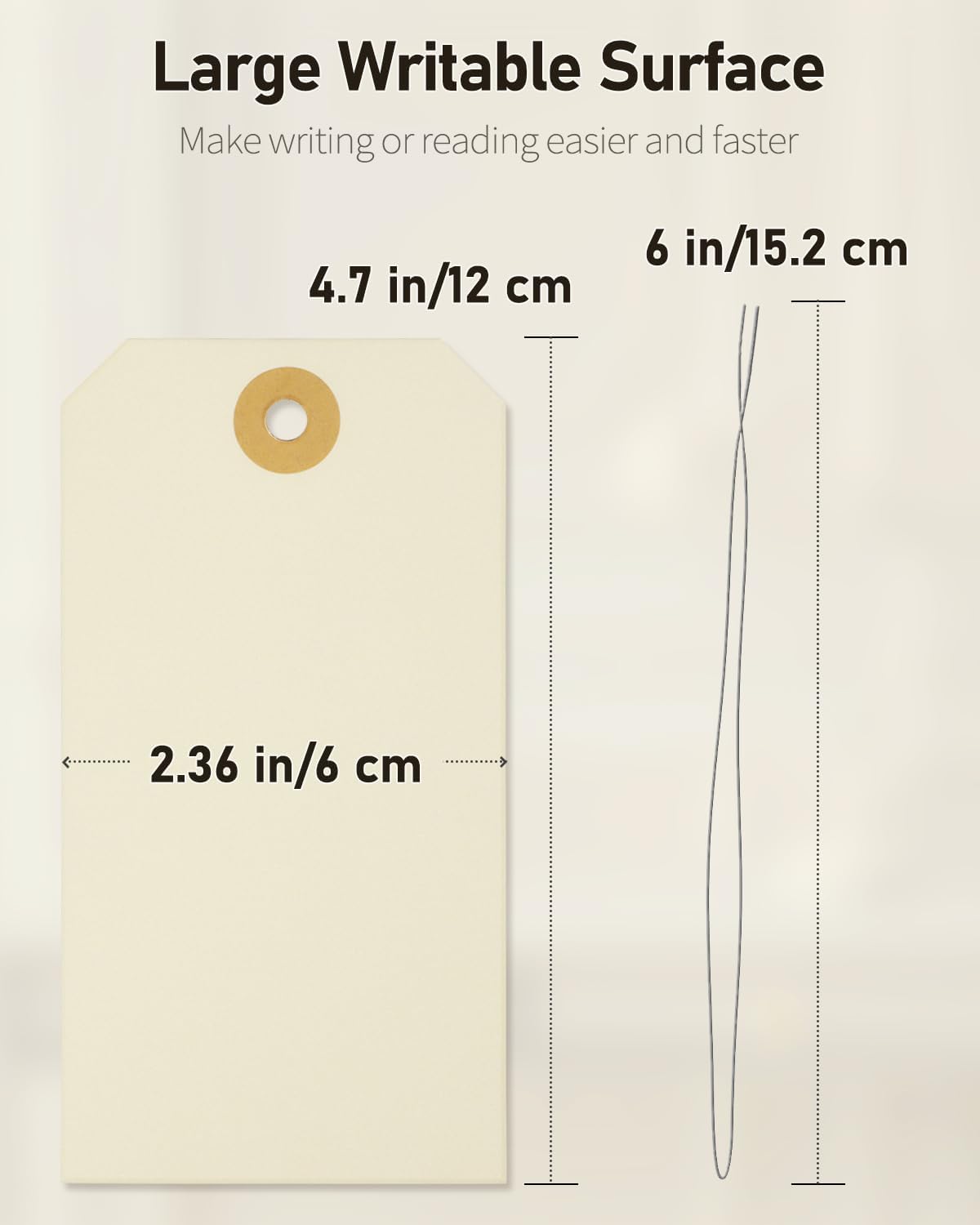 Uniclife 100 Pcs Manila Tags: 4.7 Inch Paper Hang Tags with Reinforced Eyelet and Flexible Wire