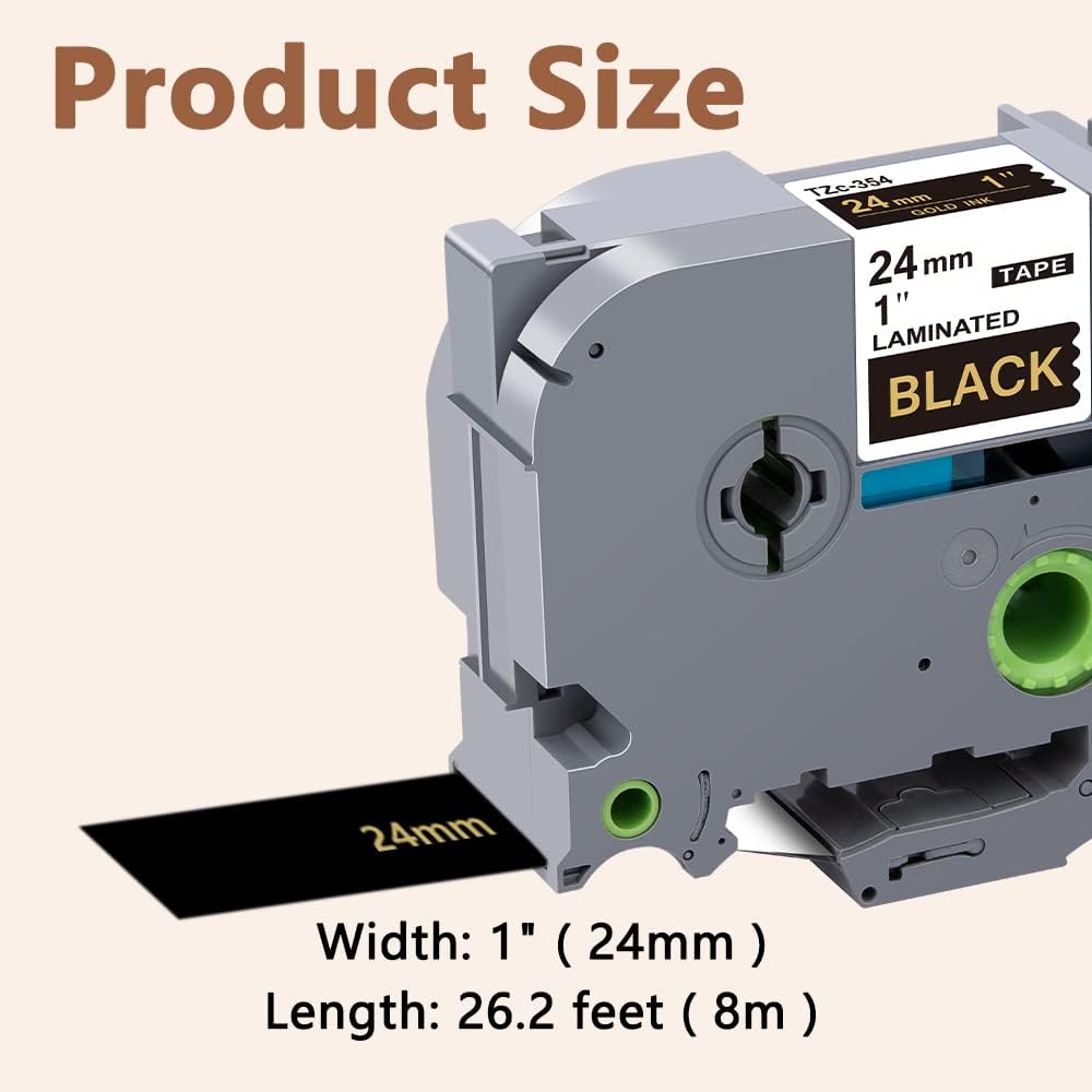 Hehua Tze 24mm 0.94 Inch Laminated Black Tape Compatible for Brother P-Touch TZe-354 TZe354 TZ-354 TZ354 Label for Ptouch PT D600 D610 P710bt, 1'' x 26.2ft Gold on Black, 3 Pack