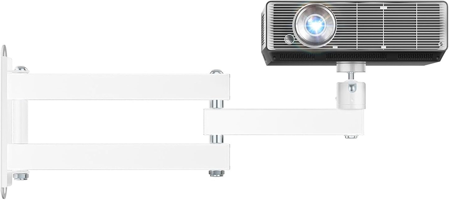 WALI Foldable Projector Wall Mount Universal Adjustable Wall Projector Mount Aluminum Alloy Projectors Stand,1/4" M4 M6 Screw Size,(1330LM-PMW), White