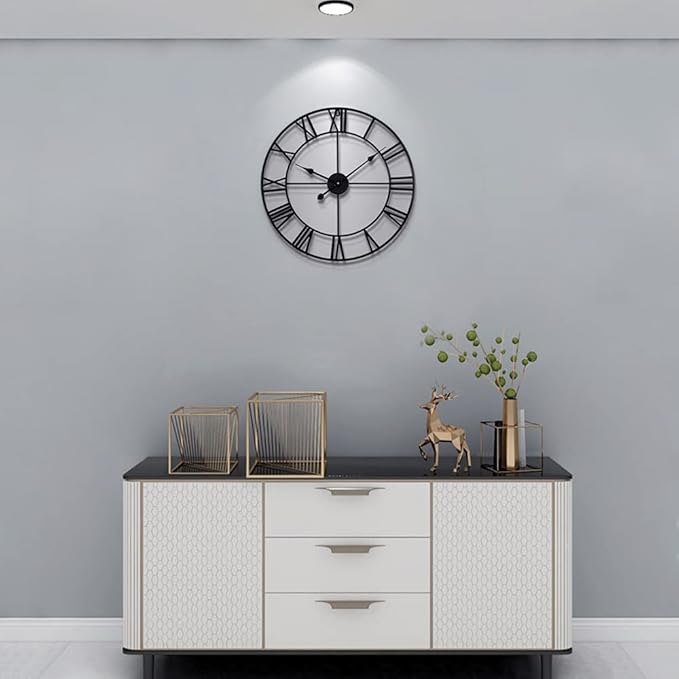 Large Wall Clocks for Living Room Decor, 16 Inch Round Black Metal Silent Non Ticking Battery Operated Jumbo Numerals Modern Vintage Decorative Clock Wall for Bedroom,Kitchen,Office,Farmhouse