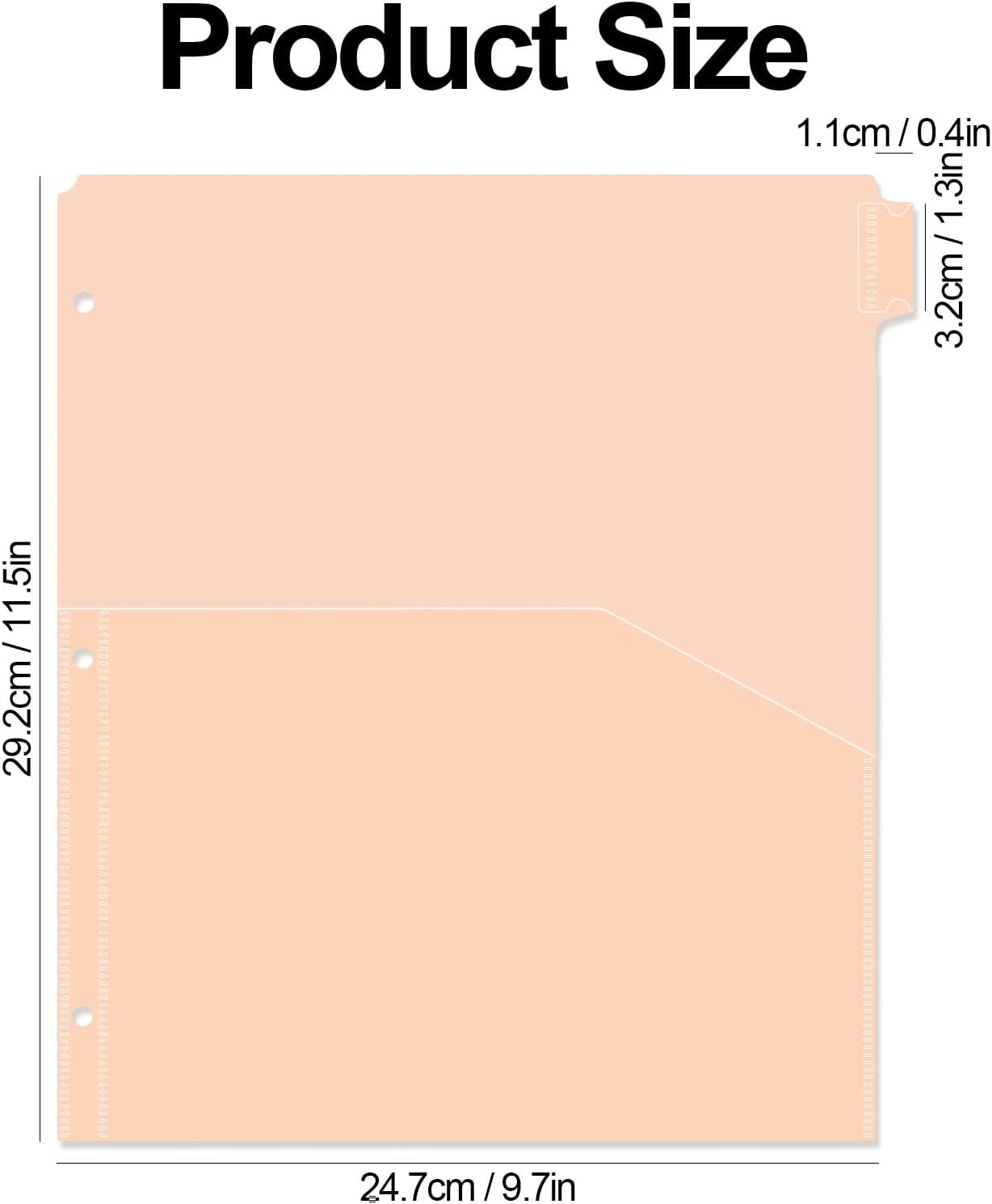 8 tab dividers for 3 Ring Binder with Pockets, Plastic Dividers with Clear Front Pocket, 8-tab Index Dividers with 3 Holes Punched for School & Office Supplies (Light Orange, 8 Tabs)