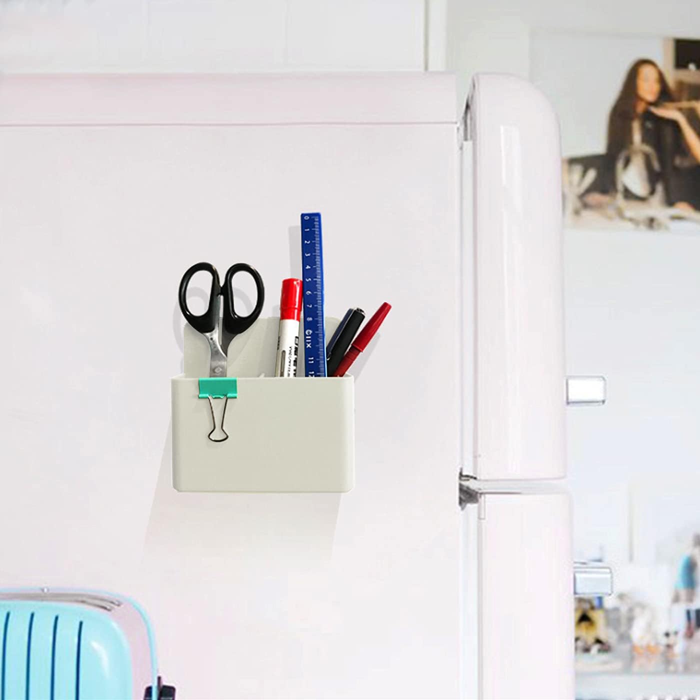 Magnetic Dry Erase Marker Holder, 2 Pack Magnetic Pen Marker Holder for Whiteboard, Fridge, Locker Accessories, School, Office, Home, Magnet Pen Cup, White