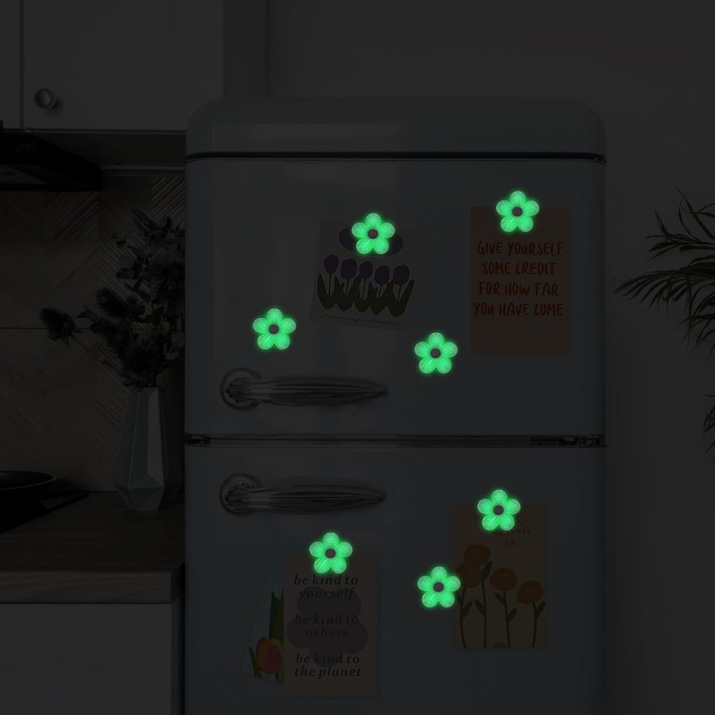 Qualsen Fridge Magnets Refrigerator, 12 Pcs Cute Decorative Flower Magnets for Refrigerator, Whiteboard, Locker, Kitchen, Classroom(Glow)