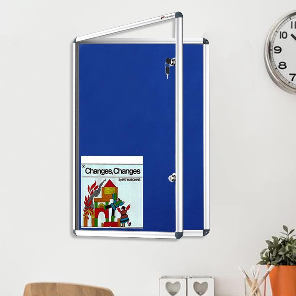 VIZ-PRO Tamperproof Lockable Noticeboard Class 1 Aluminium Framed 48x36 Inches