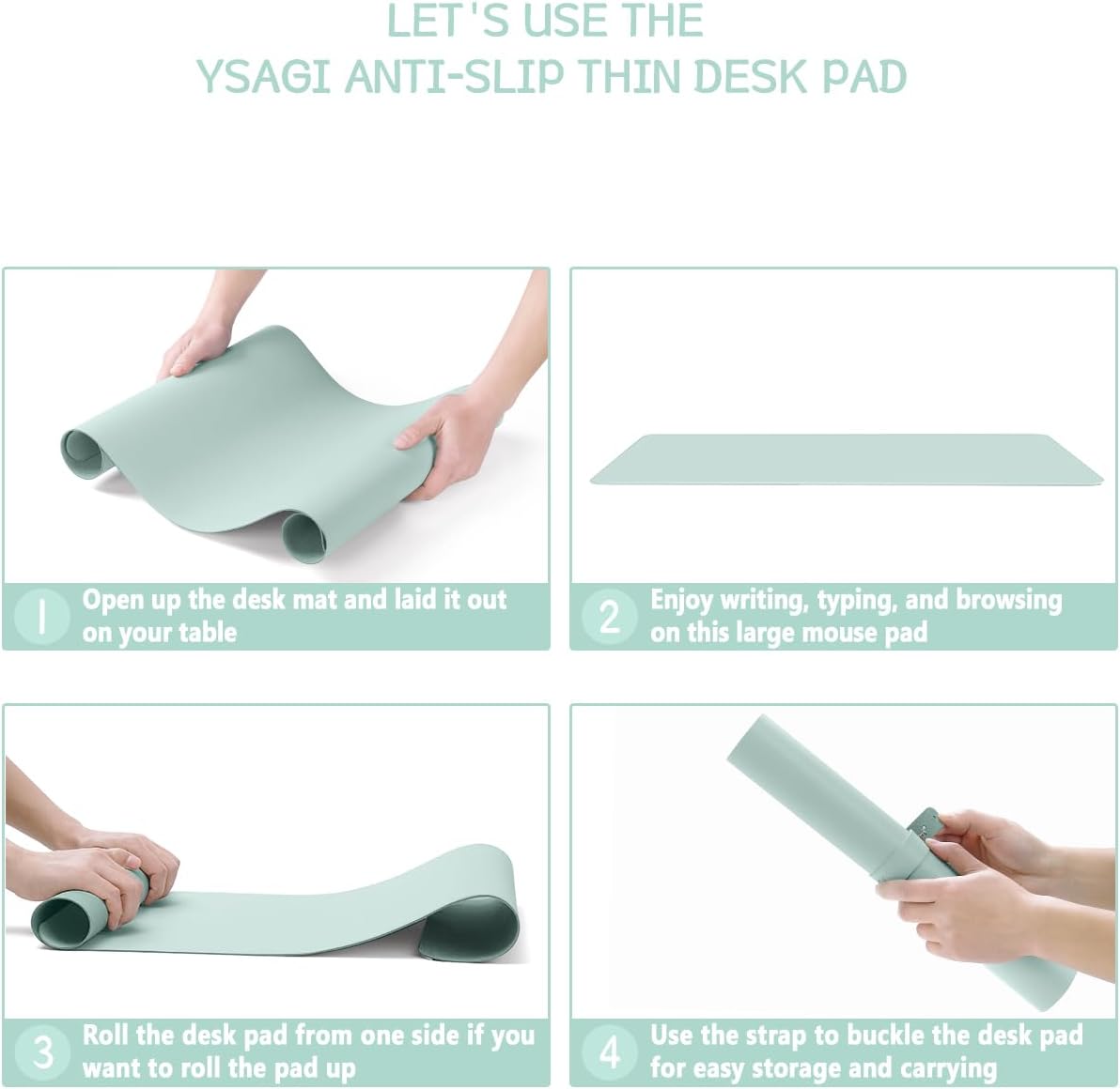 YSAGi Non-Slip Leather Desk Pad, Waterproof Laptop Computer Desk Keyboard Mat, Table Protector Blotter Mat, Large Mouse Pad for Office/Work/Home/Decor(Mint Green, 23.6" x 13.7")