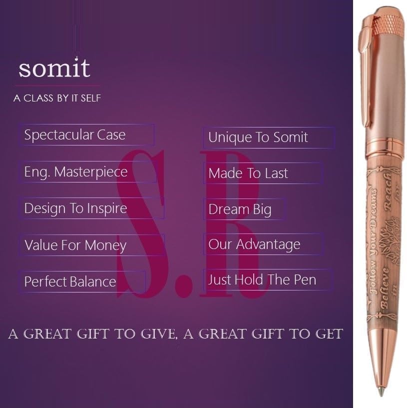 S&R Somit Fancy Pen with Gift Box - Luxury Pen for Women β Valuable Business, Office, Executive Gift for Family & Friends β Special Engraving & Led Decorative Box (GOLDEN ROSE)
