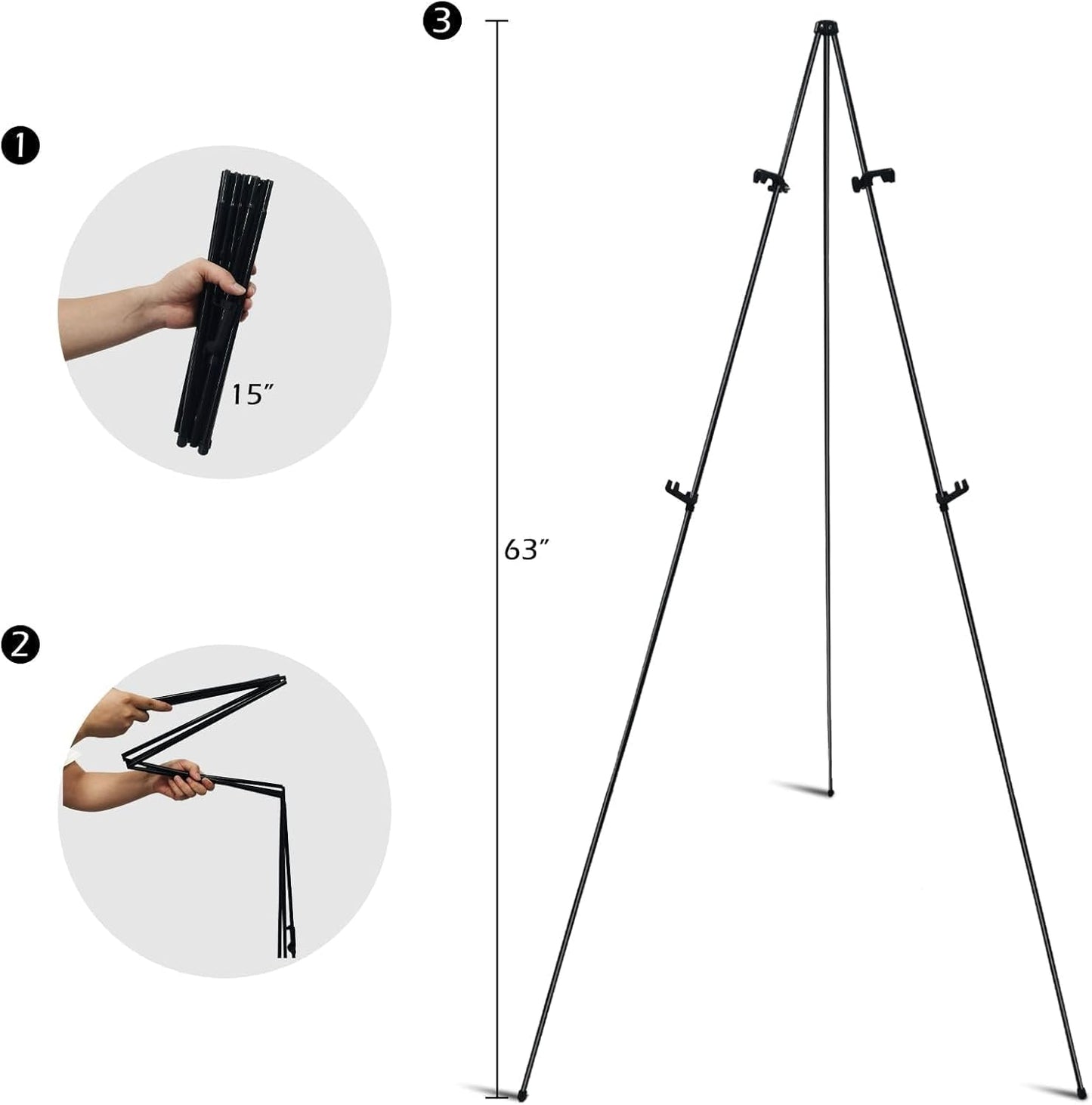 RRFTOK Easel Stand for Sign, 63'' Instant for Displaying - Art and Crafts Foldable Portable Ground Easels for Wedding Sign and Poster Display Stand - with Portable Bag Black 1-Pack.