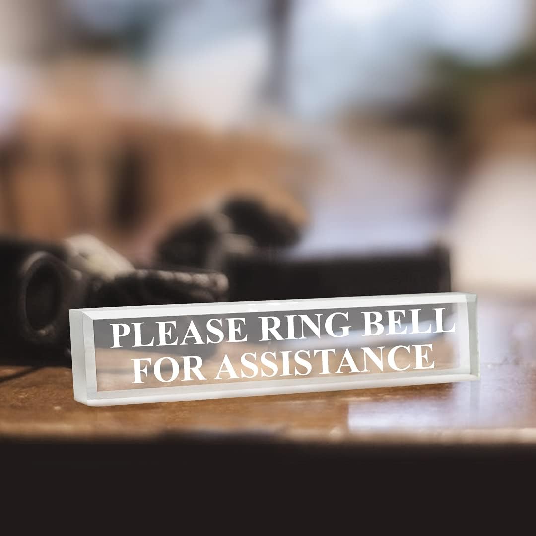 Please Ring Bell for Assistance 2" x 8" Frosted Acrylic - Office Desk Accessories Décor