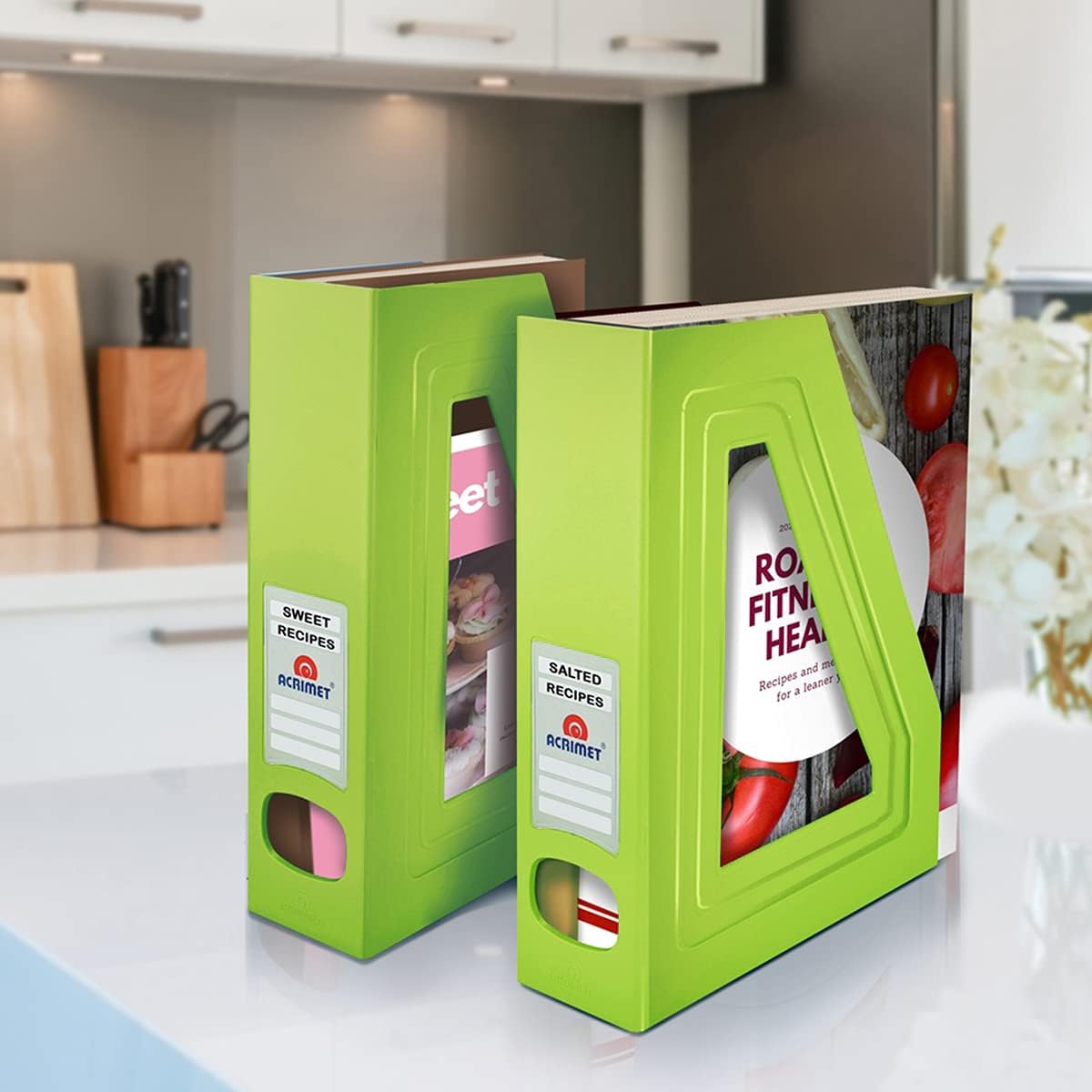 Acrimet Magazine File Holder, Durable Rack, Space-Saving Organizer (Plastic) (Green Citrus Color) (2 Pack)