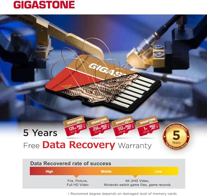 【For Switch 1 Only】GIGASTONE 256GB Micro SD Card, 4K Game Pro MAX, A2 V30 Memory Card for Gaming Console, 4K UHD Video, Up to 130/85 MB/s, UHS-I U3 C10 with Adapter【5-Years Data Recovery】