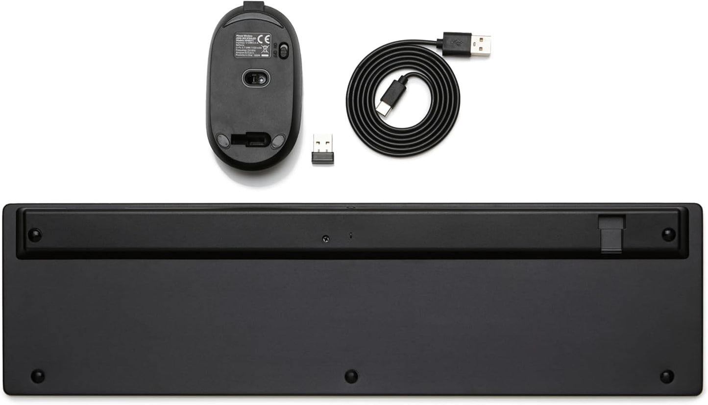 Amazon Basics Ultra Premium Wireless Keyboard and Mouse Combo - Rechargeable, Ultra Slim Design, Quiet, Full Size, Number Pad, Unifying Receiver, Black