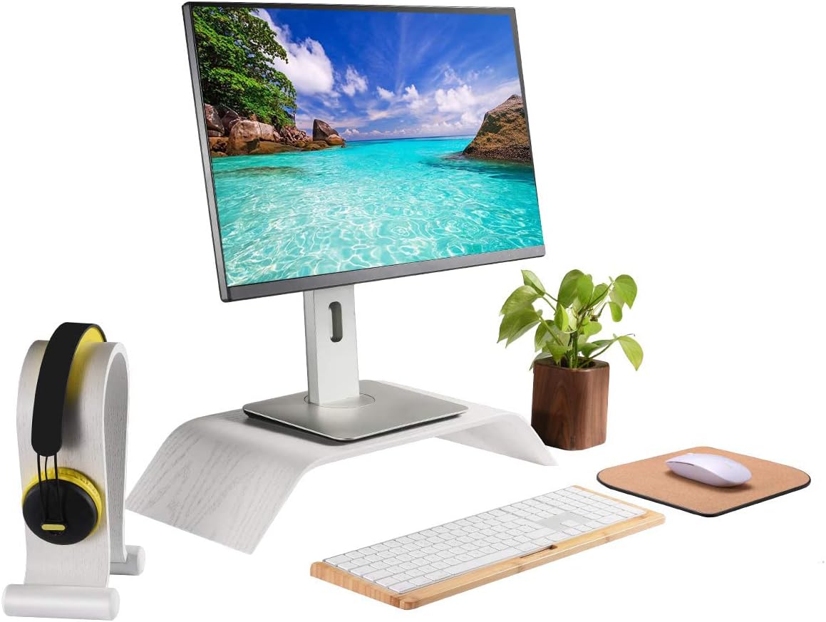 SAMDI Wooden Computer Monitor Stand, Desktop Accessories, Laptop Stand, Notebook Stand, for MacBook Stand (Oak Wood White)