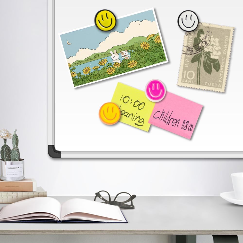 rhinocats Locker Magnets for Girls,Cute16Pcs Fridge Magnets,Colorful Decorative Resin Smiley Face Refrigerator Magnets, Strong Whiteboard Magnets for Classroom, Office, or Home Use