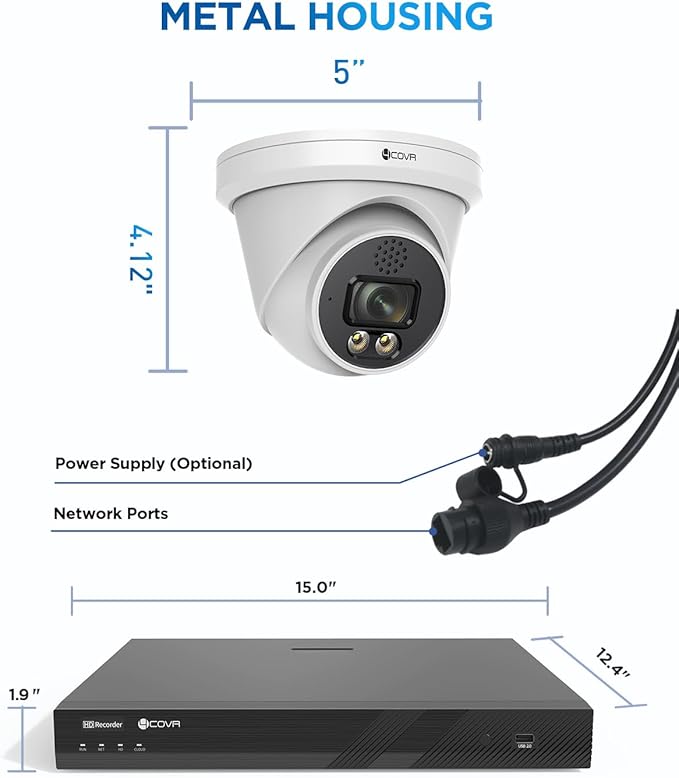 4COVR 16 Channel Security Camera System, 16CH NVR 4TB HDD,2-Way Talk & Dual Lights Smart Color Night Vision, AI Smart Detection, 16x 8MP Commercial IP67 IP Dome PoE Camera for Business, LY97KA8M1616