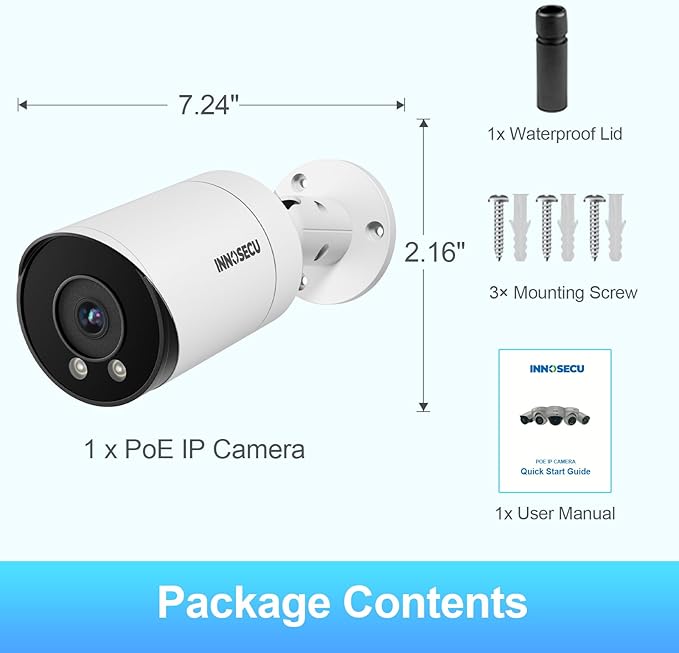 AI 8MP IP PoE Camera, Bullet Security Surveillance Camera, Dual Light Color Night Vision, Waterproof IP67, 2.8mm Lens 110 °, Built-in Mic, Face Detection, Human&Vehicle Detection, INB8BD49E