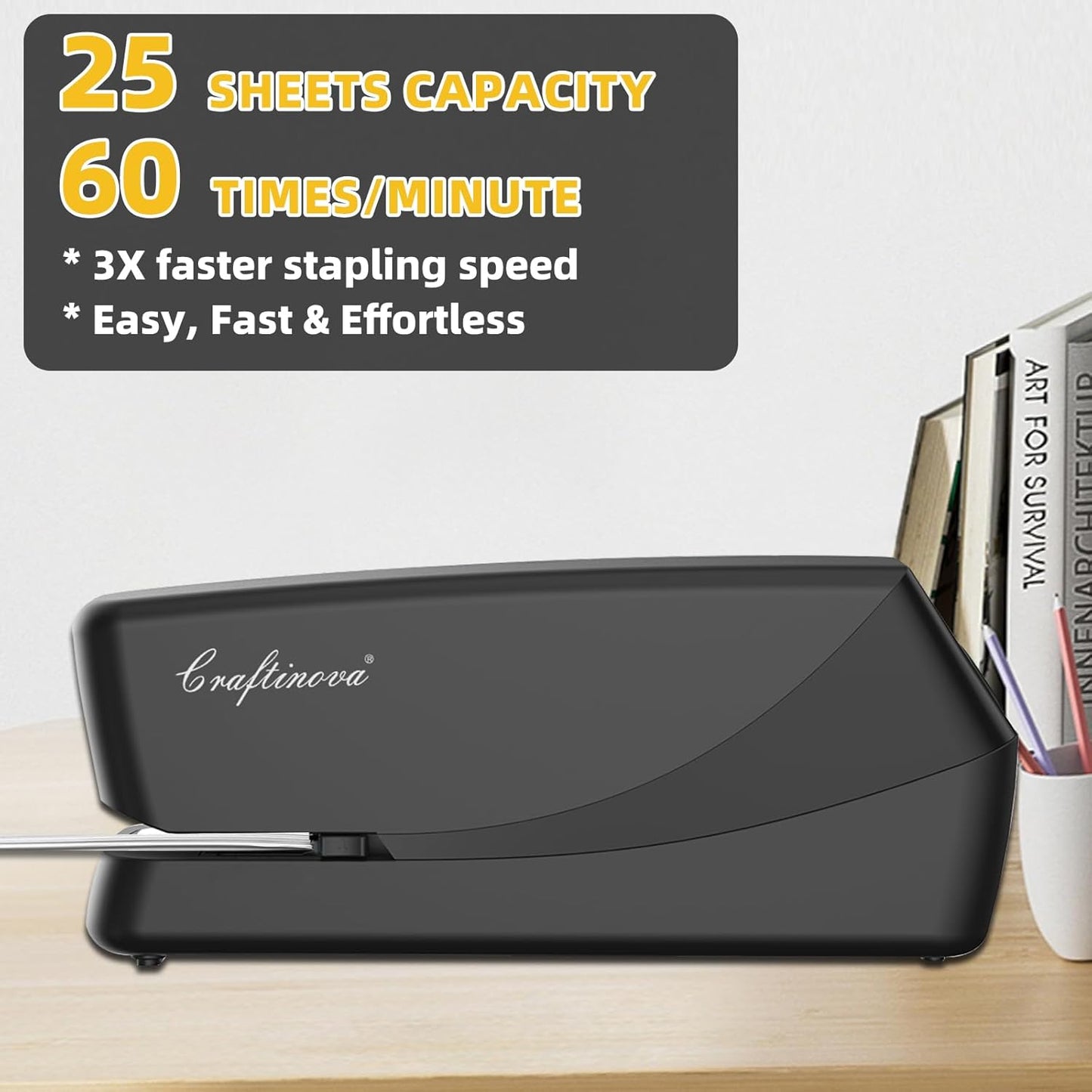 Electric Stapler,Automatic,Inclued 2000 Staples and 1 Staple Remover, Heavy Duty Can Store 210 Staples,AC or Battery Powered Stapler Heavy Duty, 25 Sheet Capacity.