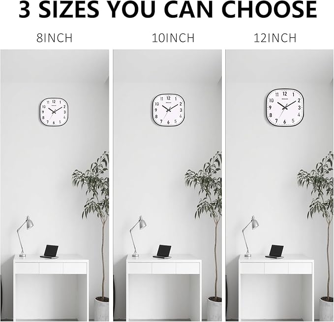 Small Wall Clock, 8 Inch Silent Non Ticking Battery Operated Clock, Square Analog Decorative Wall Clocks for Bedroom Living Room Office Home Gym Porch Decor Indoor Outdoor Clocks, Black