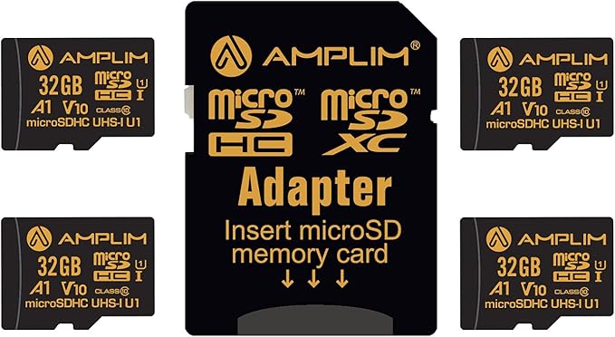 Amplim 32GB Micro SD Card, 4 Pack MicroSD Memory Plus Adapter, MicroSDHC Class 10 UHS-I U1 V10 TF Extreme High Speed Switch, Raspberry Pi, Phone Galaxy, Camera Cam, Tablet, PC