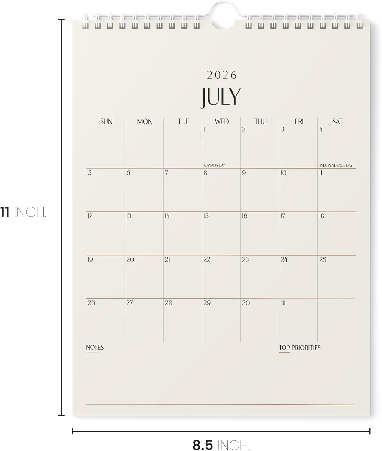 Karto Wall Calendar 2025-2026 - Vertical 8.5x11 inch July 2025 to December 2026 - Boost Your Productivity and Easy Planning with the Aesthetic Monthly Calendar - Beige