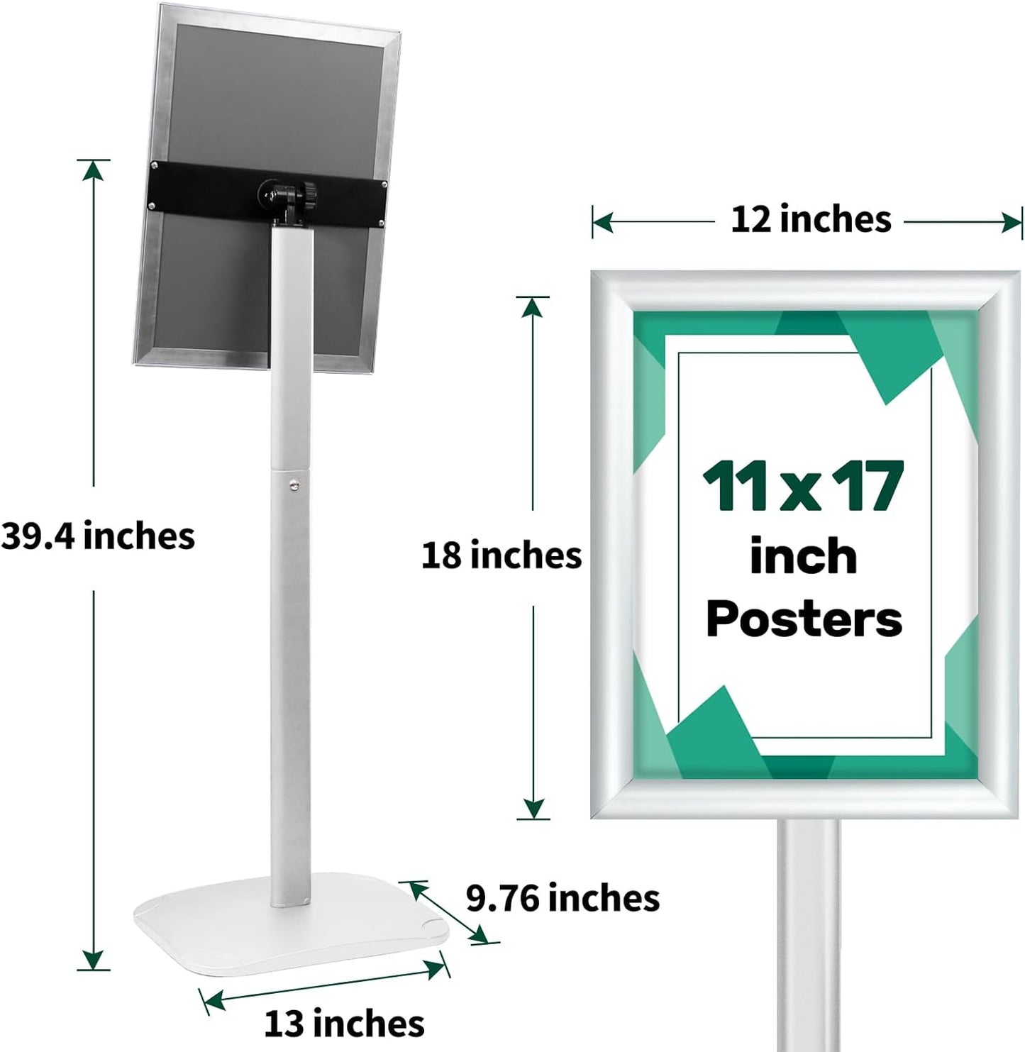 Heavy Duty Pedestal Sign Holder for Display, 11 x 17 inches Adjustable Floor Standing Sign Holder with Weighted Base , Vertical and Horizontal View Sign Stand for Indoor/Outdoor Advertising,Silver