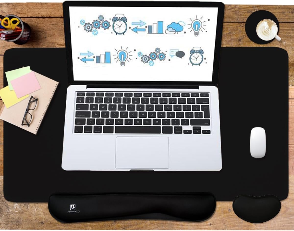 4-in-1 Large Gaming Mouse Pad, Keyboard Wrist Rest Pad & Wrist Support Mousepad Set, Extended Desk Pad Waterproof Desk Mat for Home Office Study Game-Black