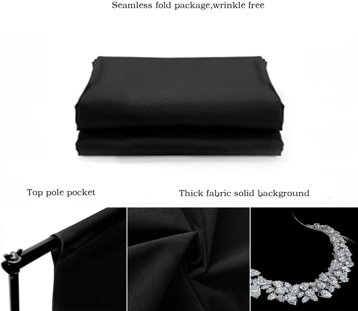 Black Backdrop for Photography Durable Fabric Background Photo Backdrop Video Photography Studio (10x7ft, Black)