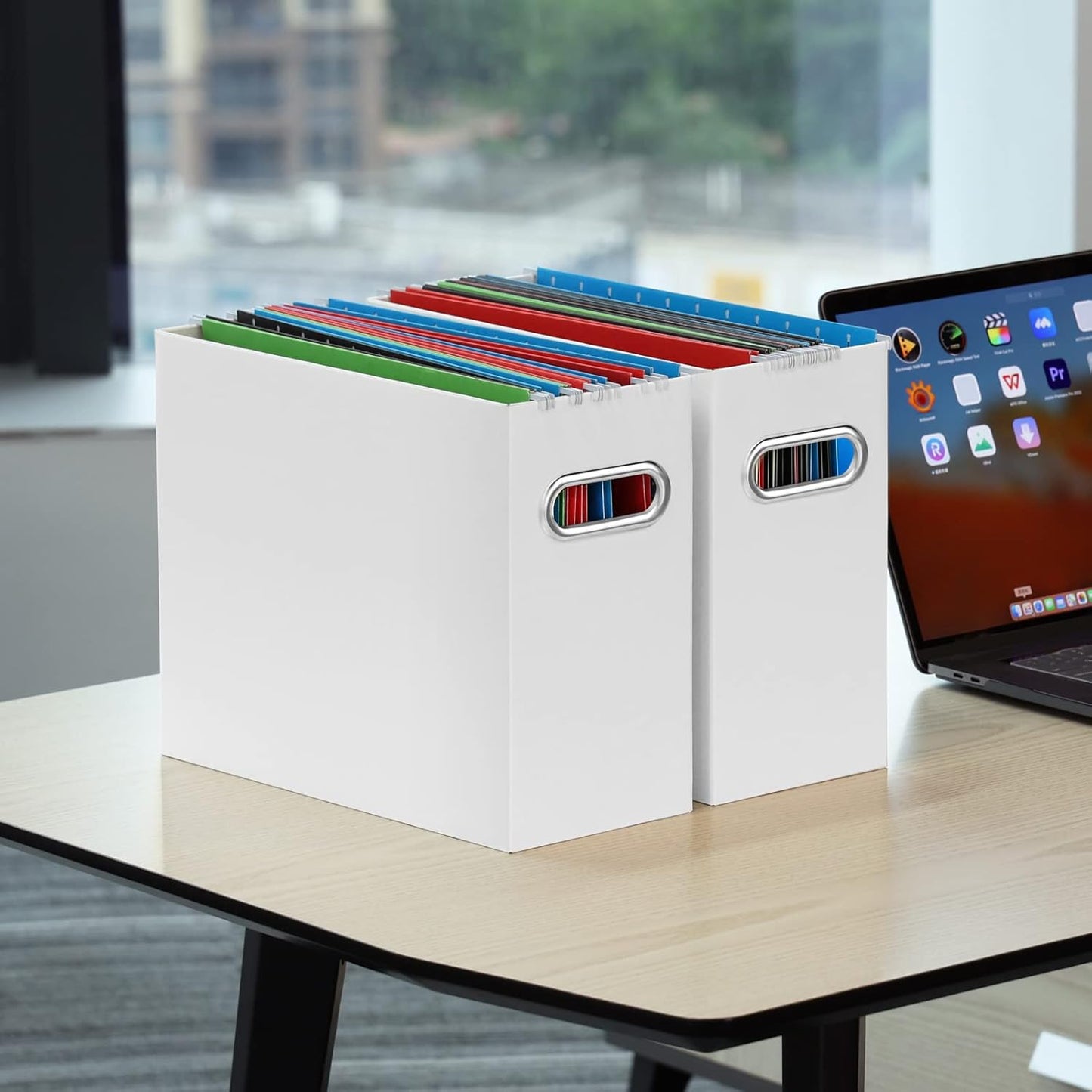 Oterri File Organizer, 8 Packs Small Storage Box, Cardboard File Folder Organizer, Collapsible File Box for Hanging File Folders Letter Size, Portable Filing Organizer with Handle (White