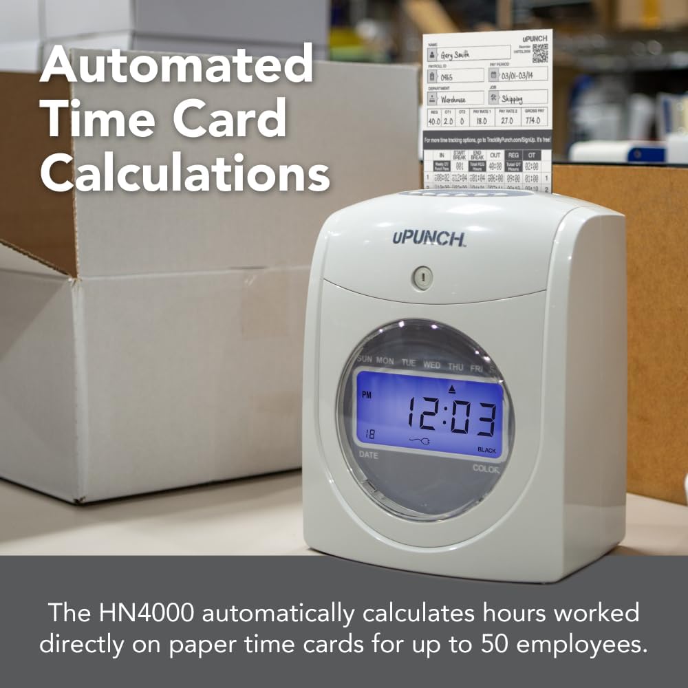 uPunch HN4540 Comprehensive Small Business Start-Up Kit: AutoAlign Calculating Time Clock System with 400 Time Cards, Ribbons, and Racks