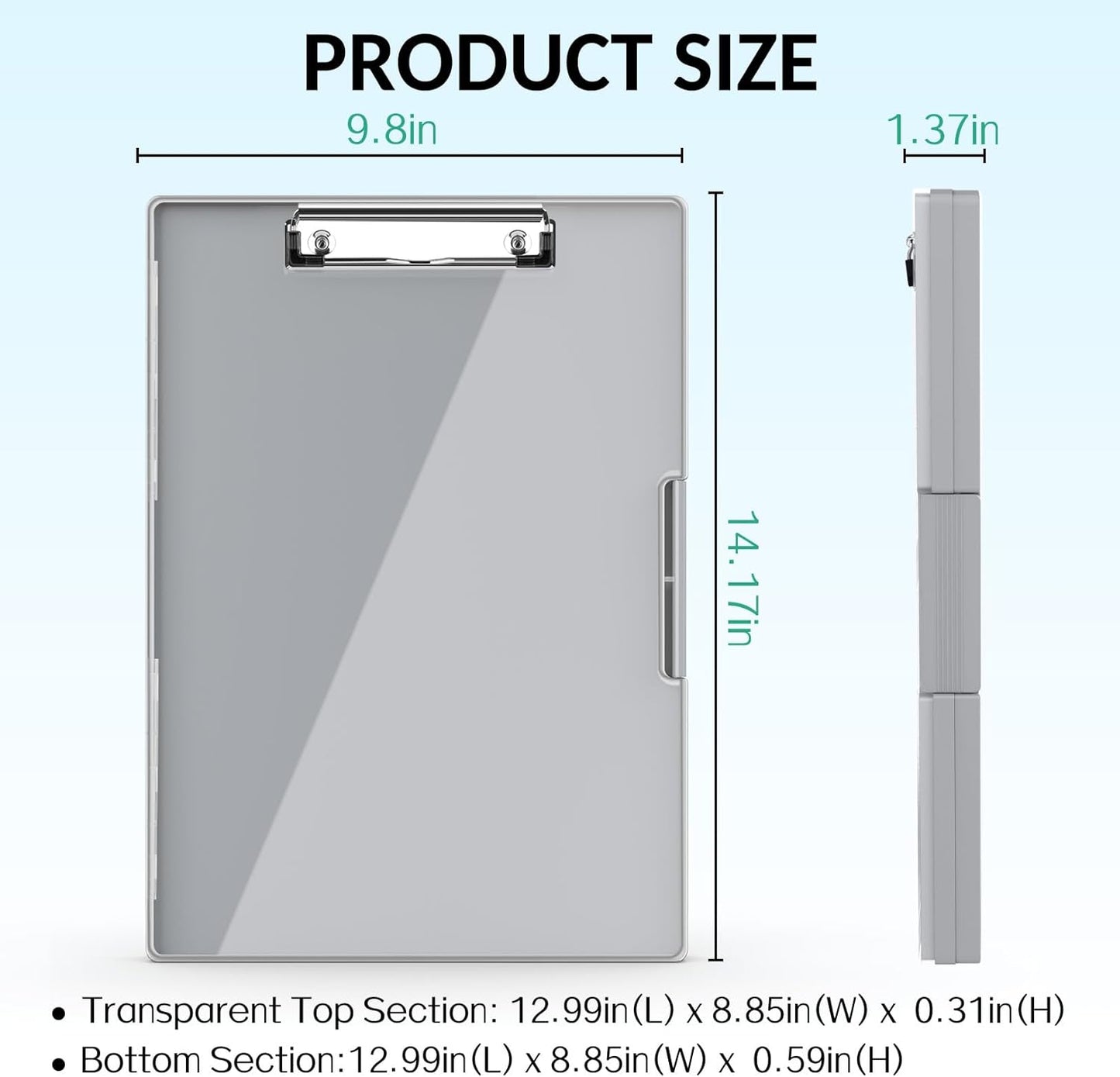 Sooez Clipboard with Storage, Heavy Duty Cleaview Clip Boards 8.5x11 with Dual Storage, Dry Erase Plastic Nursing Clipboard, High Capacity Clipboards Folder for Teacher Nurse, School & Office Supplies