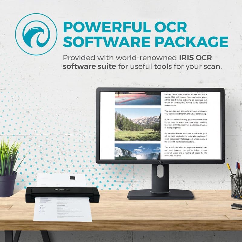 IRIScan Executive Portable scanner-v4pro 8PPM Duplex Document Scanner,Receipt Scanner, Free Readiris PDF Editor, scanners for Computers, scan to Word, PDF, XLS, Bus.Cards to Outlook,USB Windows only