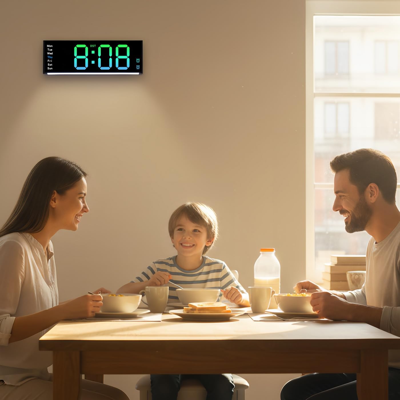 11 Inch LED Wall Clock with RGB Flowing Light | Large Digital Display with Date, Temperature, Dual Alarm, Countdown Timer, Remote Control | Silent Wall or Desk Clock for Home,Office,Living Room,Yoga