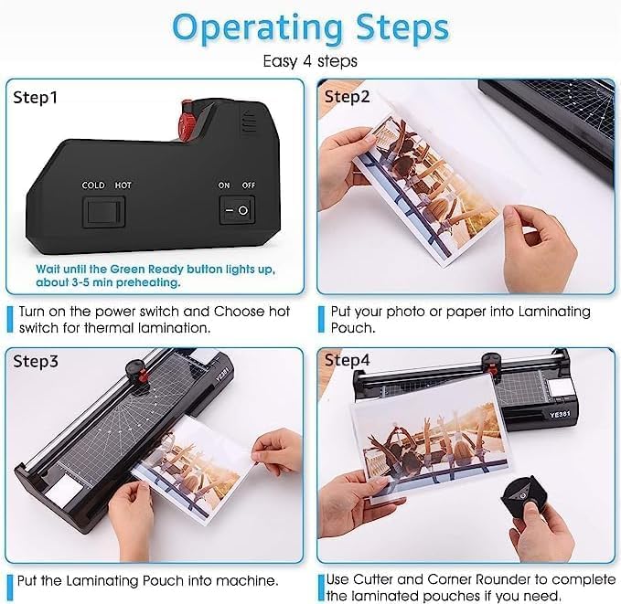 A3/A4/A6 Laminator Machine, YE381 Thermal Laminating Machine for Home Office School Use with 70 Laminating Pouches