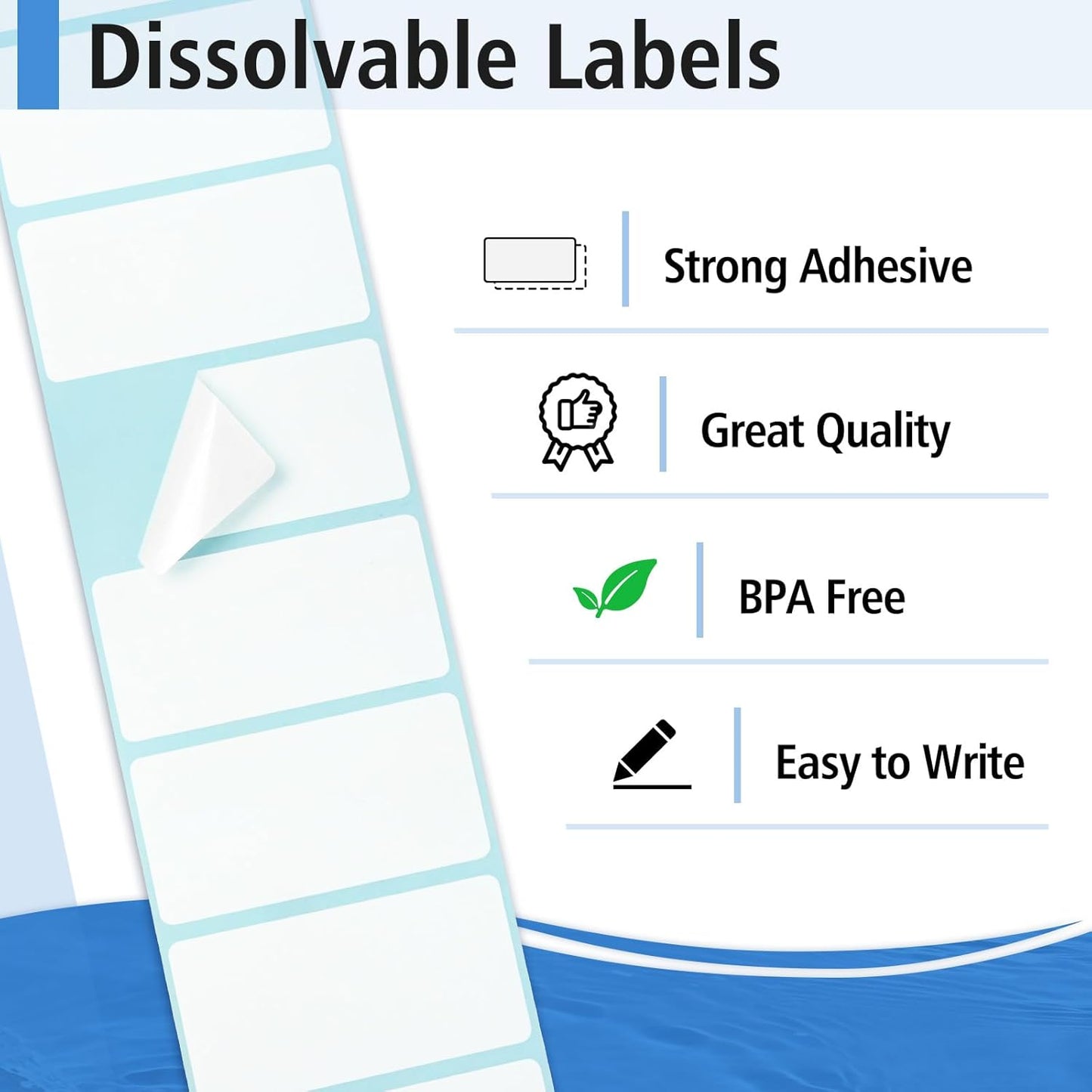 350 Blank Dissolvable Labels 1x2 Inch, White Washable Dissolvable Food Labels for Storage Containers, Canning, Jar, Bin (1 Roll - 350 Stickers)