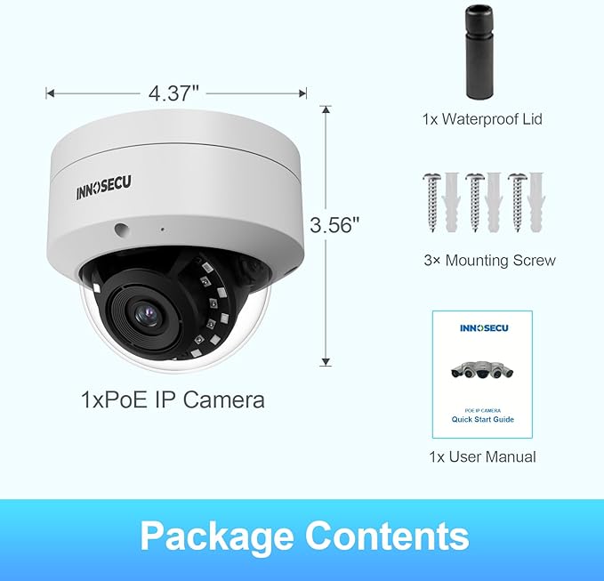 AI 8MP PoE Camera, Vandal-Proof Dome IP Security Camera Outdoor, Human and Vehicle Detection, Night Vision 100ft, 2.8mm Lens Wide Angle 110°, Built-in Mic, No PT Supported. IND8BR54A (White)