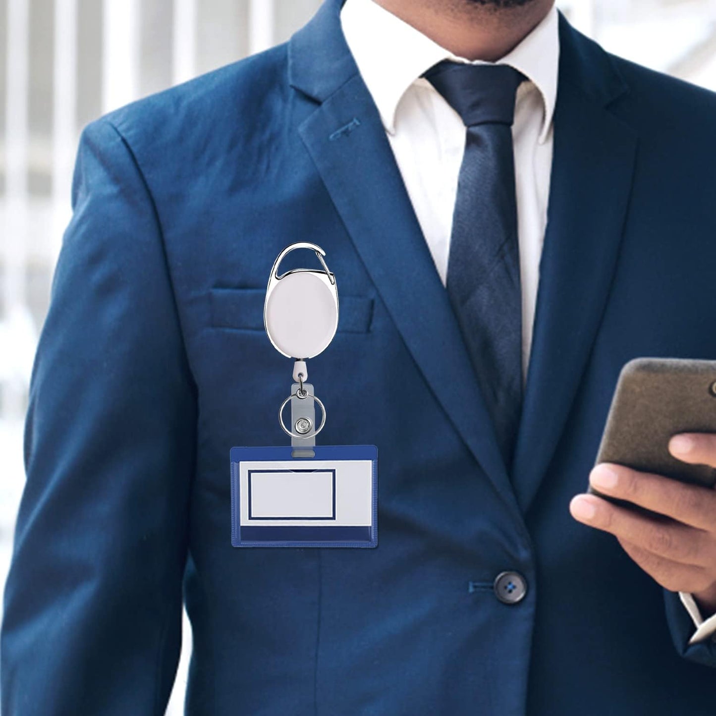 Retractable Badge Holder with Carabiner Reel Clip and Key Ring for ID Card Key Keychain Holders White 10 Pieces