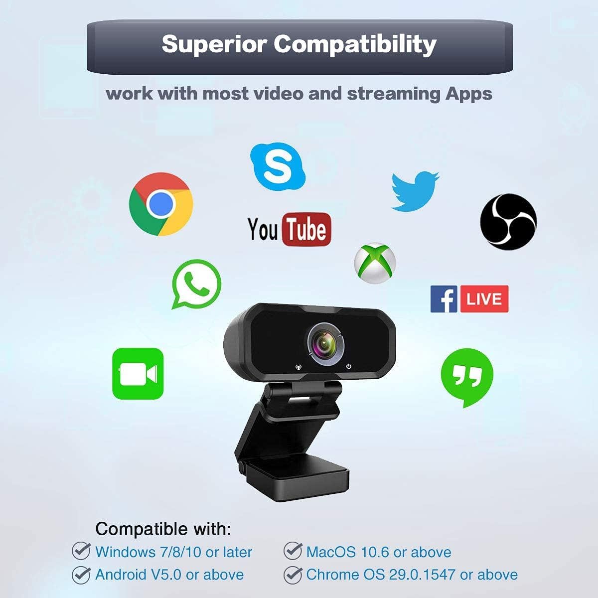 USB-C 1080P Webcam Compatible with Switch 2/ PC - Streaming Camera for Zoom/Teams/Skype, Plug&Play PC/Mac/Laptop
